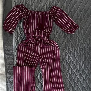 Haute Monde Burgundy and White Striped Jumpsuit